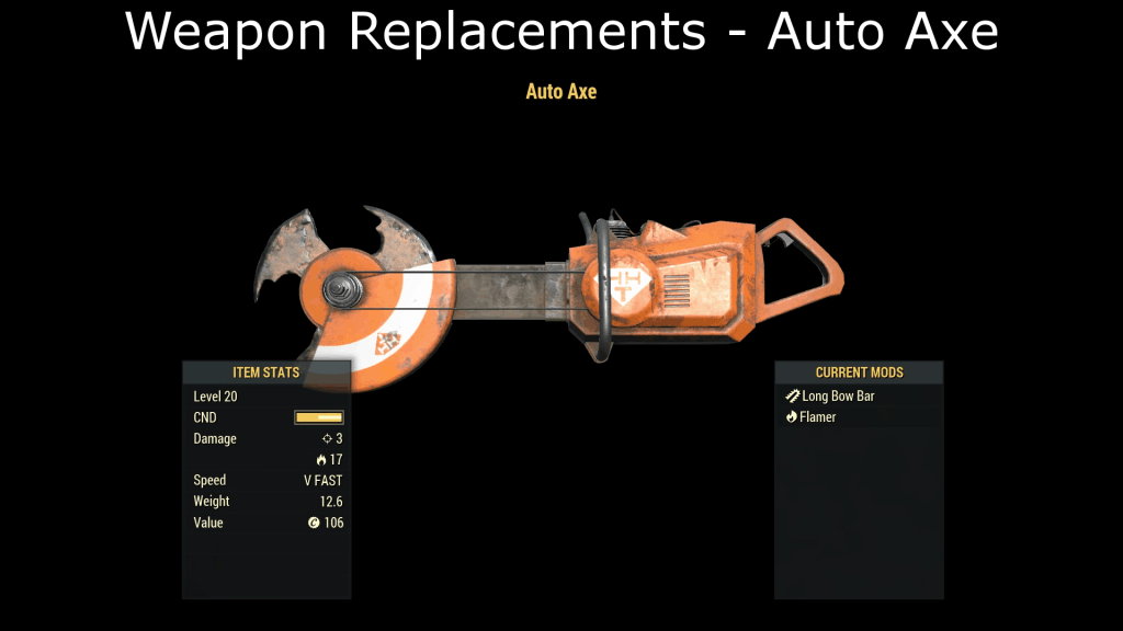 Weapon Replacements Auto Axe Fallout 76 Mod download
